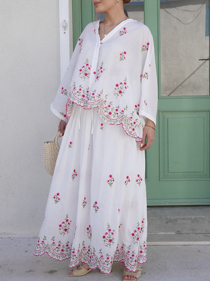 Delicate Floral Embroidered Ruffle Blouse