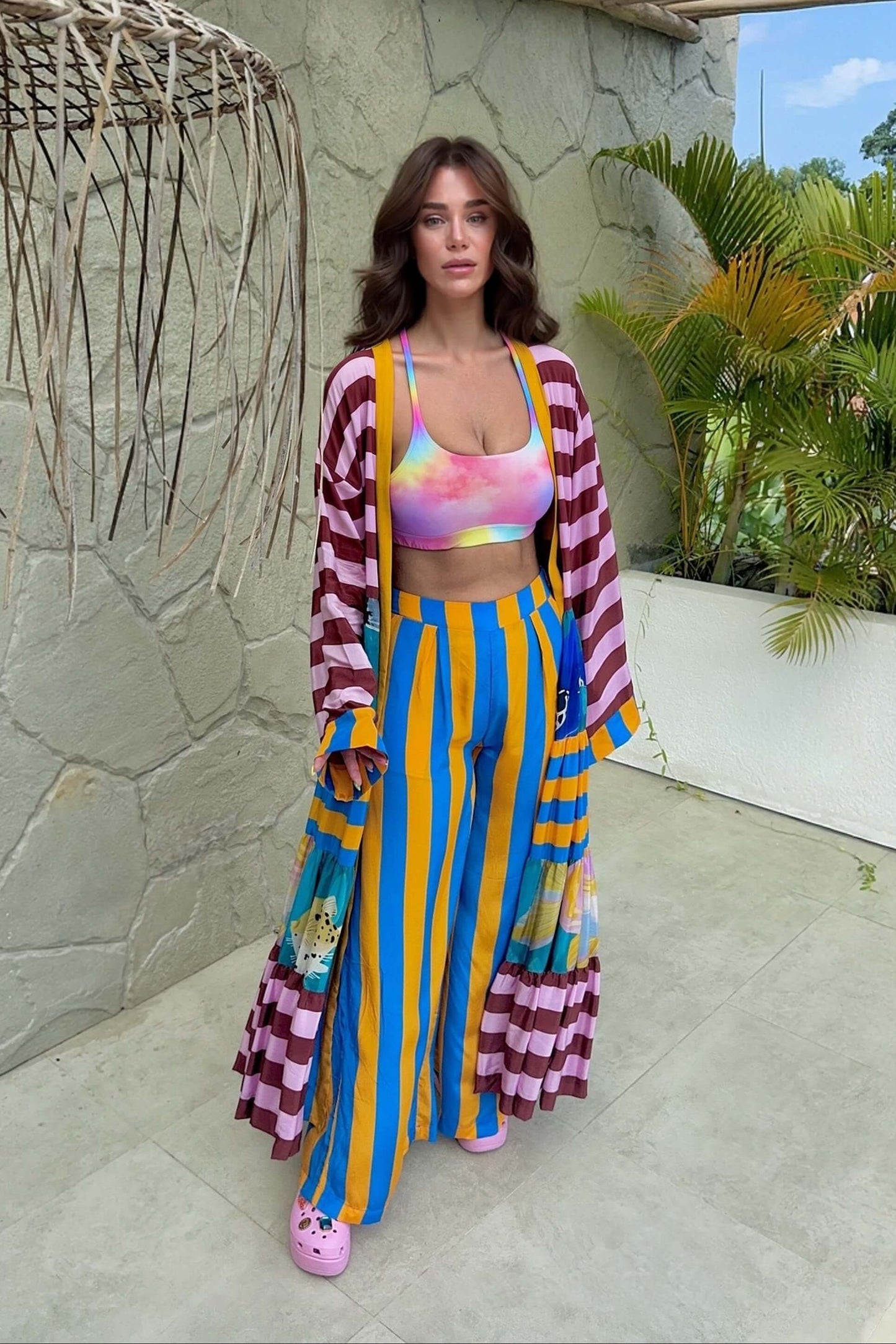 Unique Fashion Striped Print Long Kimono-Style Top