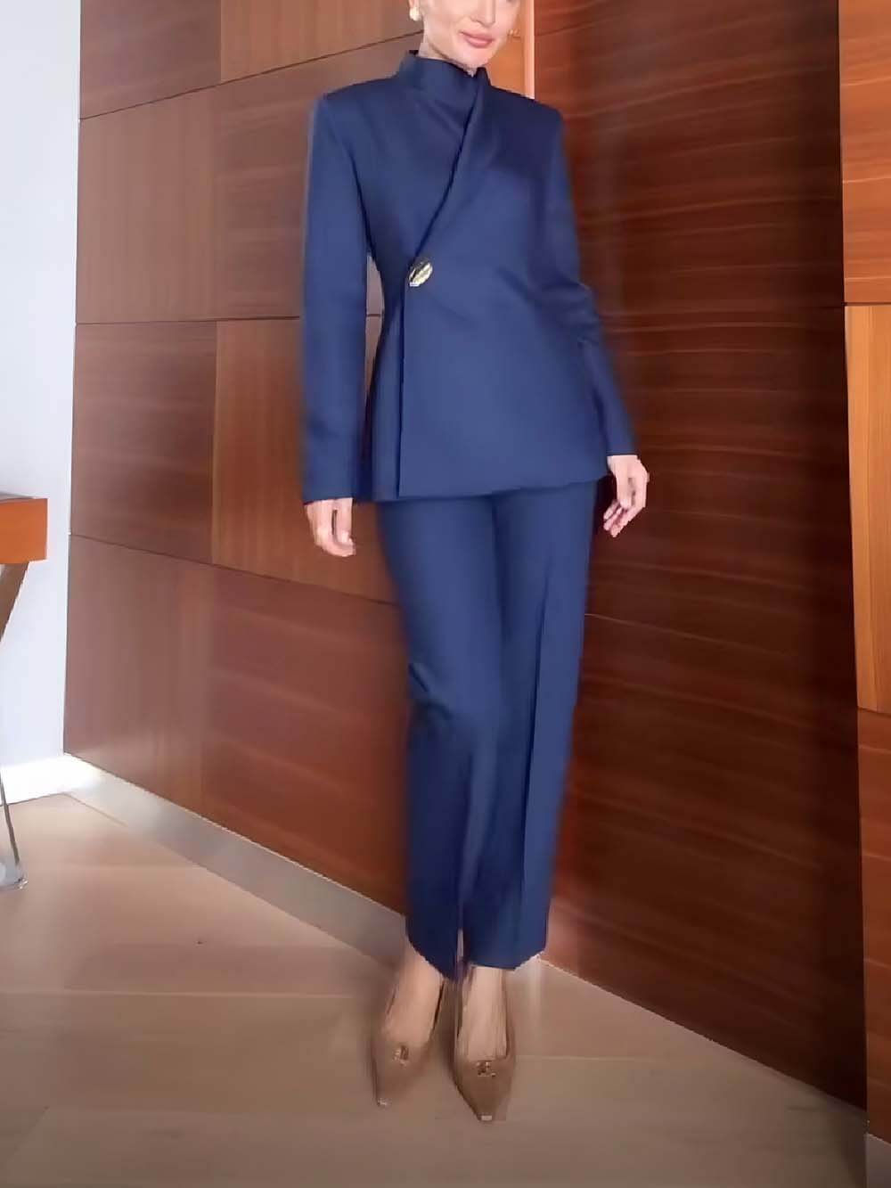 Fashionable Stand Lapel Neck Metal Button Long Sleeve Blazer