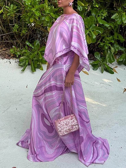 Casual Satin Placement Print Cape Top