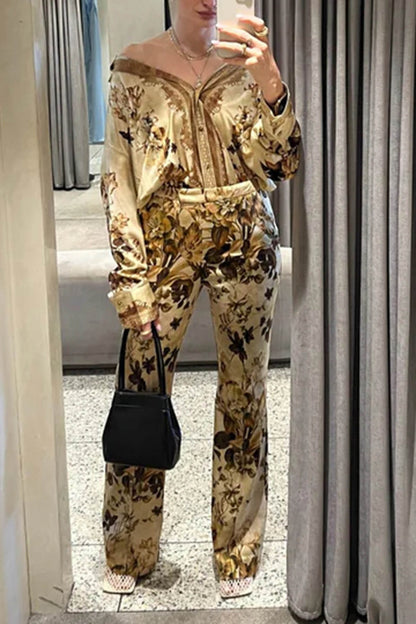 Unique Modern Floral Print Loose-Fitting Button-Down Shirt