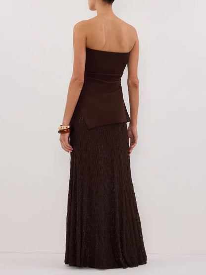 Minimalist Off-the-shoulder Asymmetric Top Two-piece Set