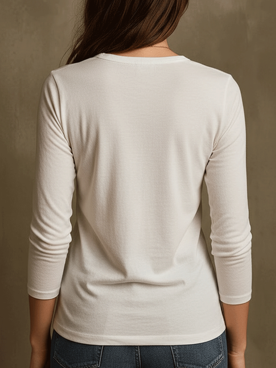 Basic Soft Ivory Everyday Long Sleeve T-shirt