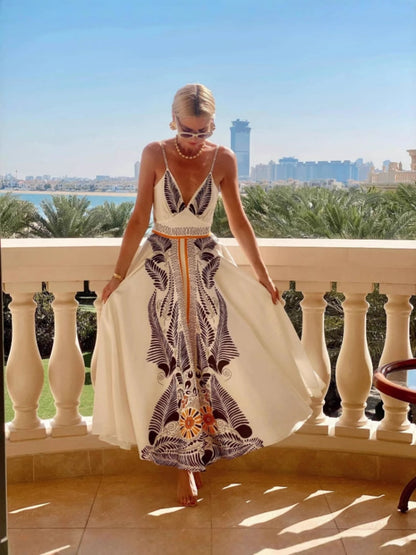 Backless Tie Elegant Print Dress