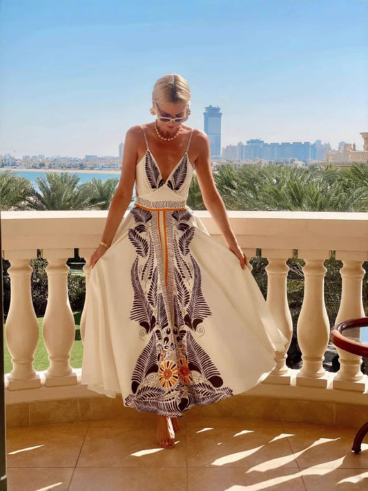 Backless Tie Elegant Print Dress