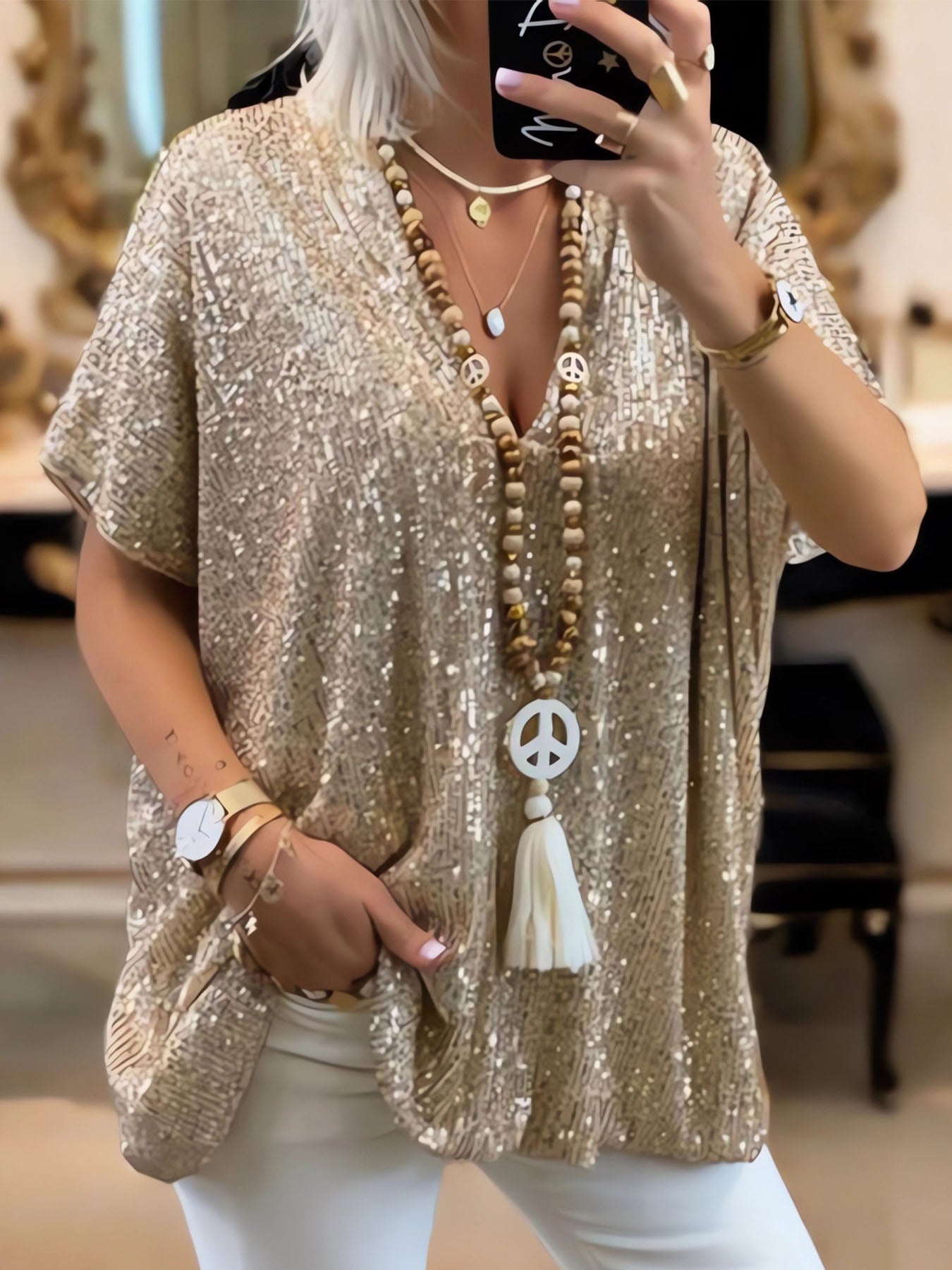 Loose Sequin Blouse