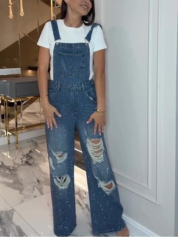 Ripped Denim Overalls