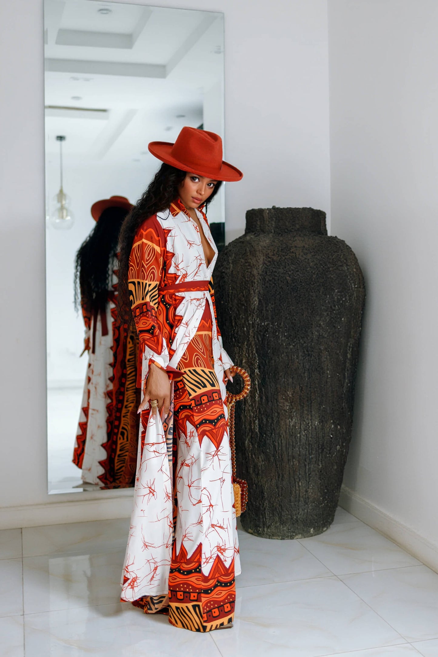 Unique Fashionable Ethnic Print Long Kimono-Style Shirt
