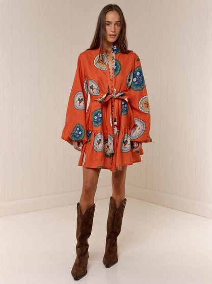 Patchwork Stand-Collar Dress