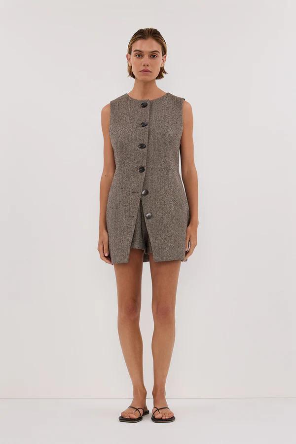 Frankie Choc Tweed Tunic Vest Set