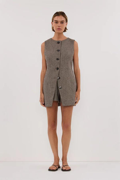 Frankie Choc Tweed Tunic Vest Set