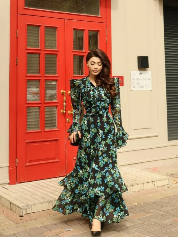 French Print Cake Maxi Dress