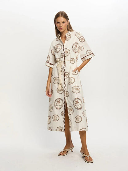 Shirt-Collar Short Sleeve Dress