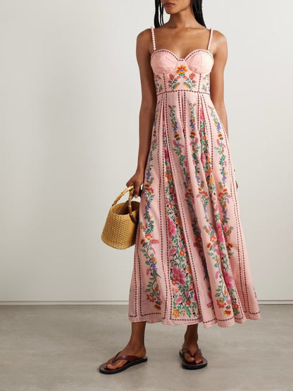 Print Sling Beaded Vacation Dress