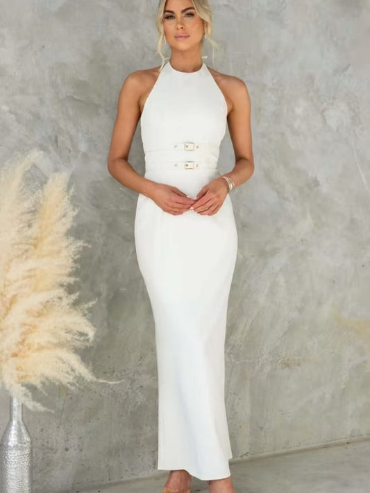 Cutout Back Halter Gown