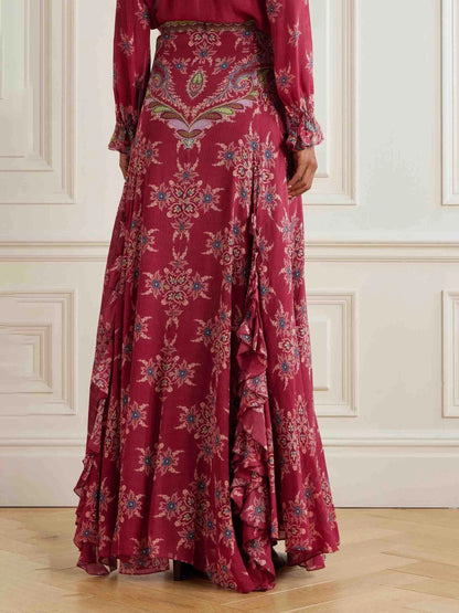 Exquisite Bohemian Ruffled Printed Chiffon Shirt