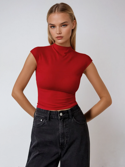 High Neck Sleeveless Top | Slim Fit Cropped Cut