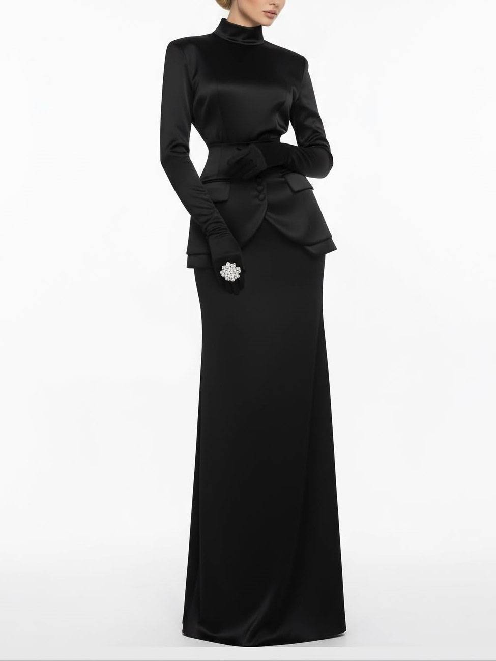 Long Sleeve Maxi DressWaist Belt Design Set