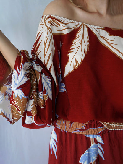 Fashion Casual Tropical Palm Tree Print Off-Shoulder Top