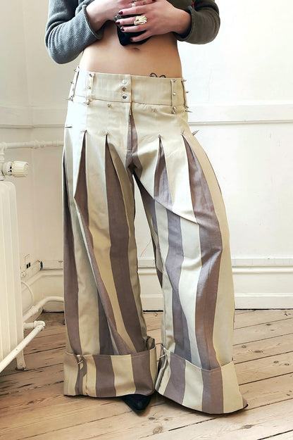 Oversized Stripe Stud-Detail Wide-Leg Pants