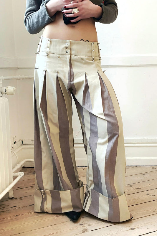 Oversized Stripe Stud-Detail Wide-Leg Pants