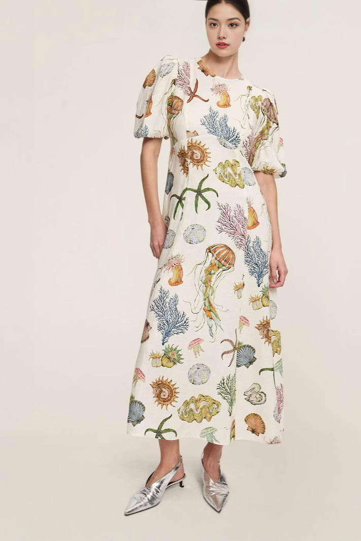 Graffiti Print Puff Sleeve Dress