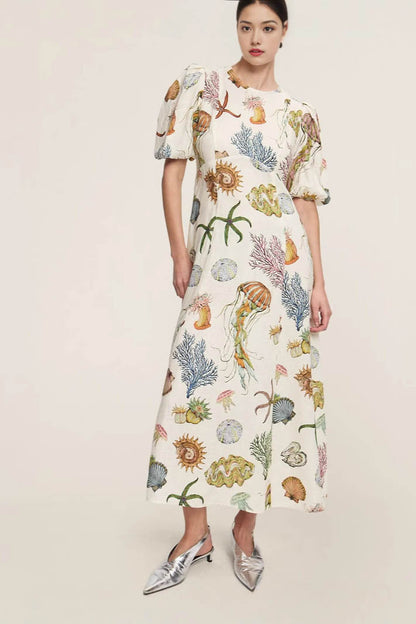 Graffiti Print Puff Sleeve Dress