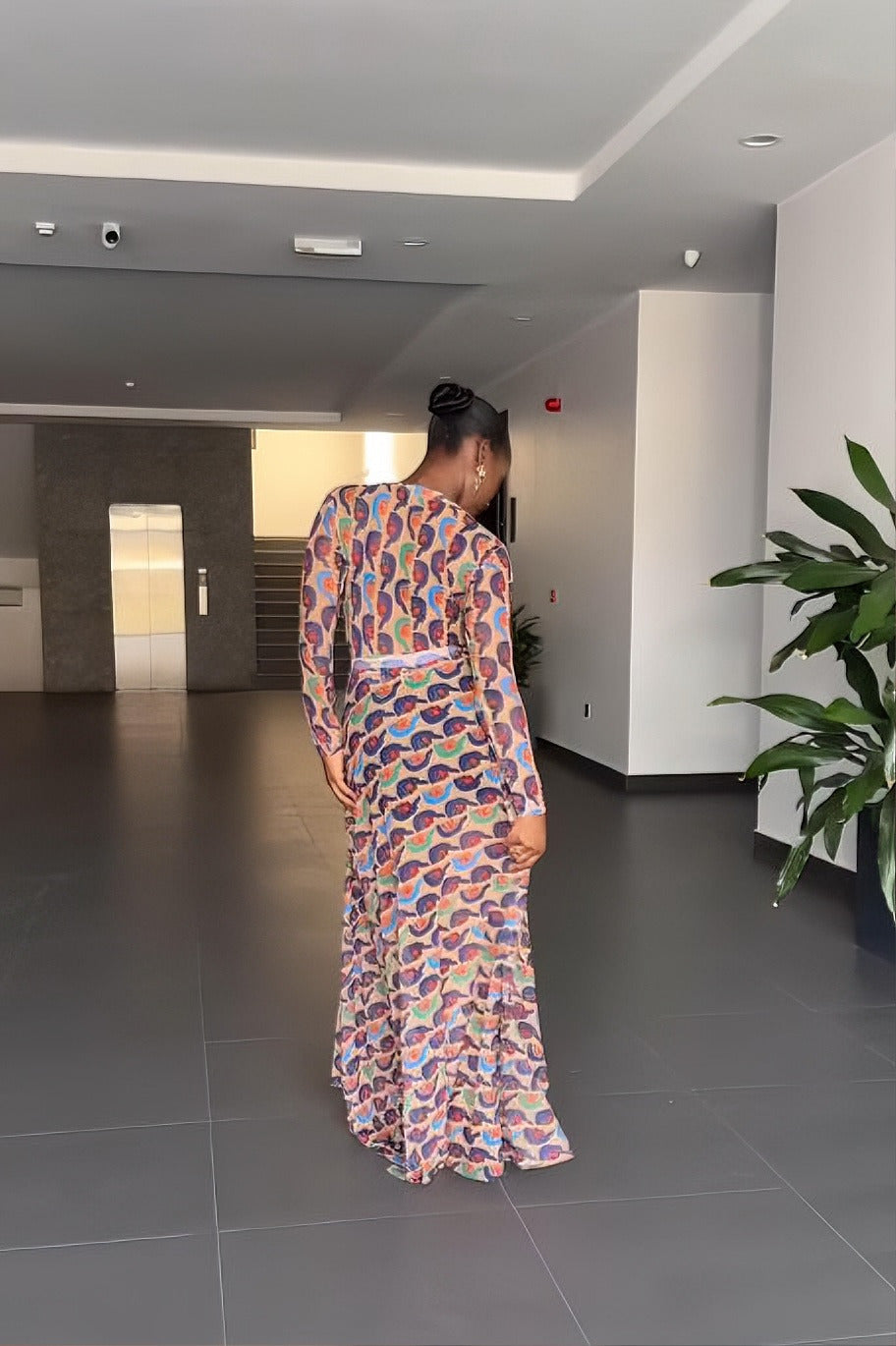 Abstract Portrait-Print Maxi Dress