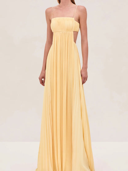 Pleated Backless Slip Dress