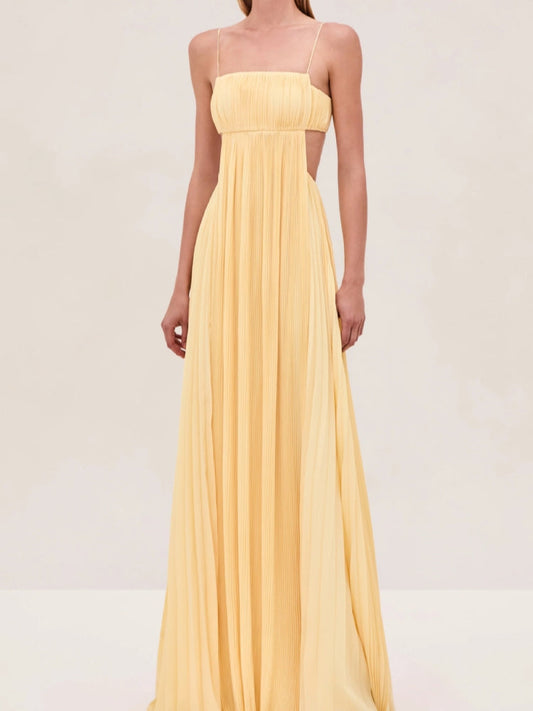 Pleated Backless Slip Dress