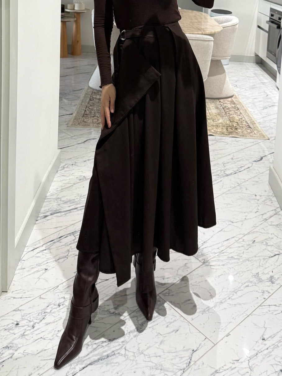 Exquisite Pleated Flared Midi Skirt Two-Piece Set