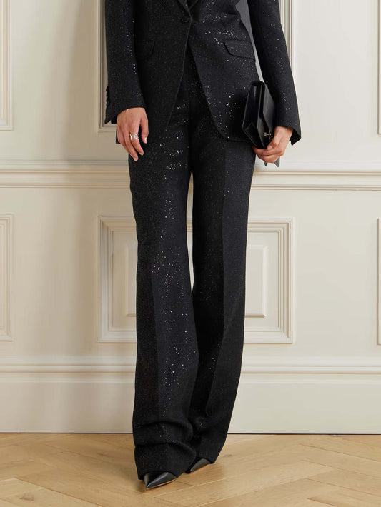 Exquisite Sequin-Embellished Slim-Fit Trousers