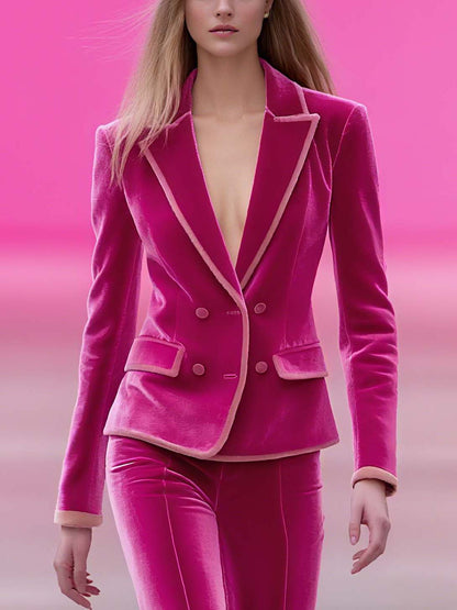 24-Hour-Shipping Barbie Pink Velvet Blazer With Light Pink Trimmed