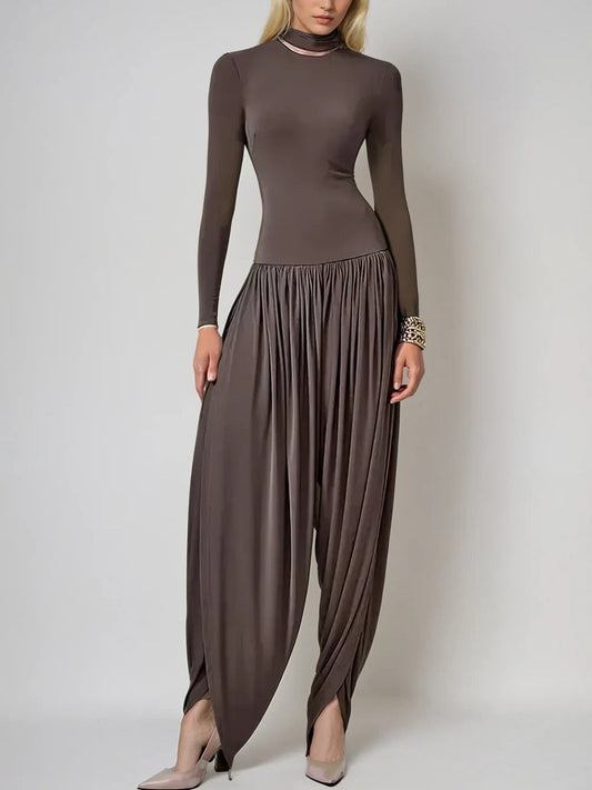 Fashionable Draped High-neck Jumpsuit