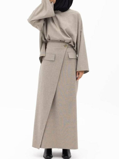 Minimalist Long Sleeve Top And Skirt Set