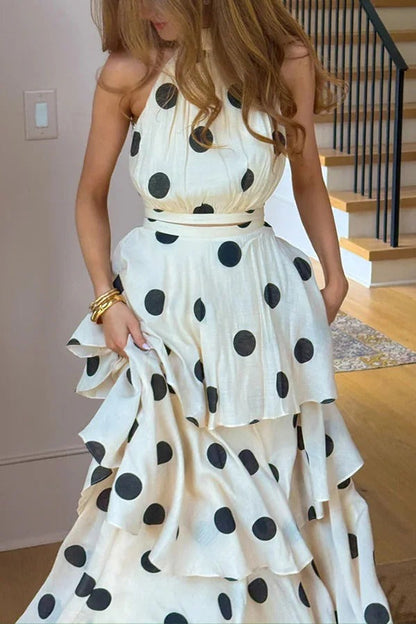 Gift To You Polka Dot Print High Neck Sleeveless Top