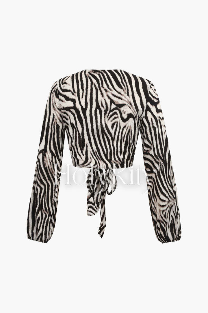 Zebra Stripe Knot Front Crop Top