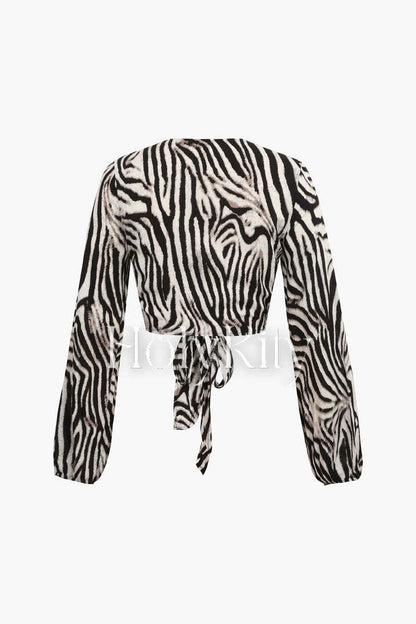 Zebra Stripe Knot Front Crop Top