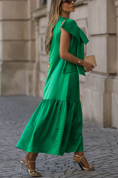 Ever Yours Satin Oversized Bow Detail Sleeveless Loose Maxi Dress