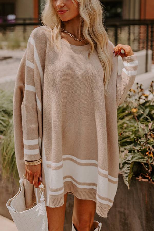 Cozy Lifestyle Knit Colorblock Drop Shoulder Sleeve Oversized Sweater