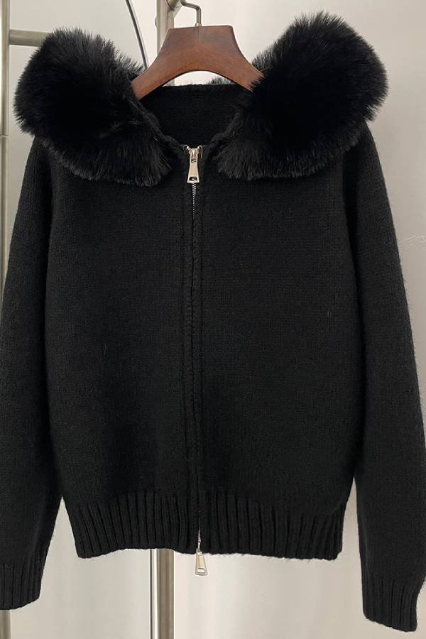 Cárdigan con cremallera y cuello de piel 
