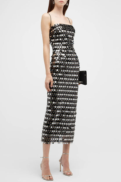 Sexy Sequined Halter-neck Backless Slim Fit Slit Midi Dress