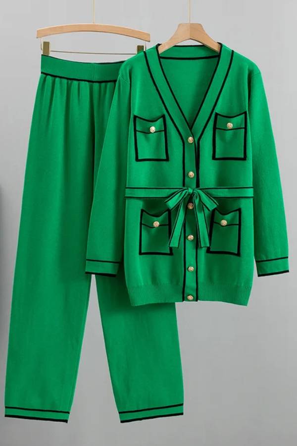 Elegant Color Contrast Two-piece Sweater Suit