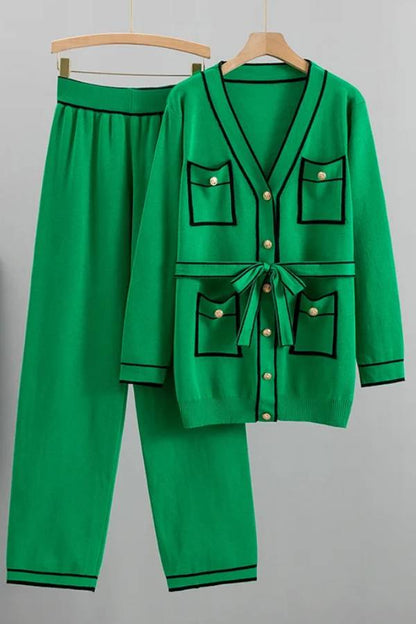 Elegant Color Contrast Two-piece Sweater Suit