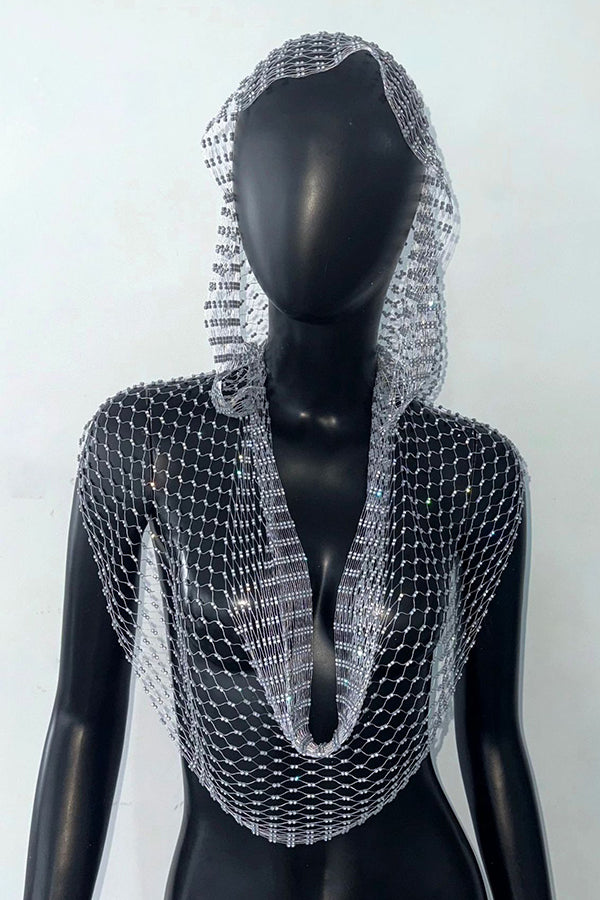 Fashion Fishnet Rhinestone Hooded Vest