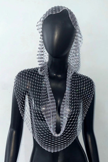 Fashion Fishnet Rhinestone Hooded Vest