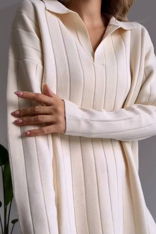 Stylish Pit Stripe Jacquard Sweater Two-pieces Set