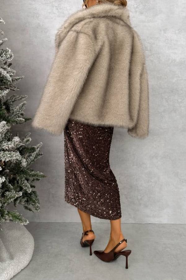 VESTIDO MIDI DE LENTEJUELAS CHOCOLATE 