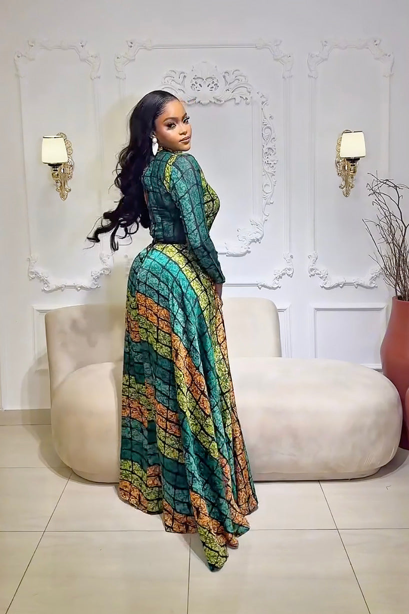 Emerald Kente Royalty Skirt Set