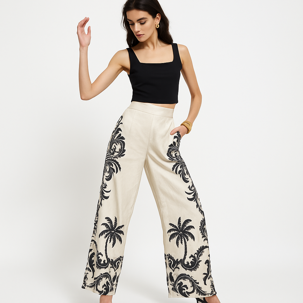 Tropical Wide-Leg Trousers | High Waist | Lightweight Summer Elegance